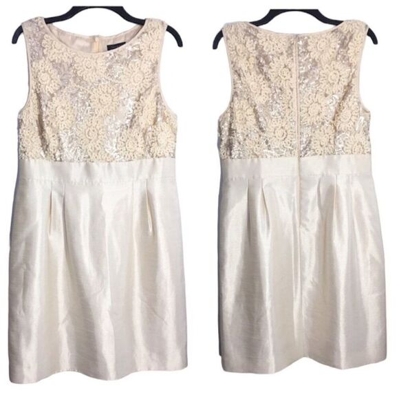 TAHARI ARTHUR S. LEVINE LILY CHAMPAGNE SEQUIN‎ SLEEVELESS SHEATH DRESS 12 - Picture 1 of 13